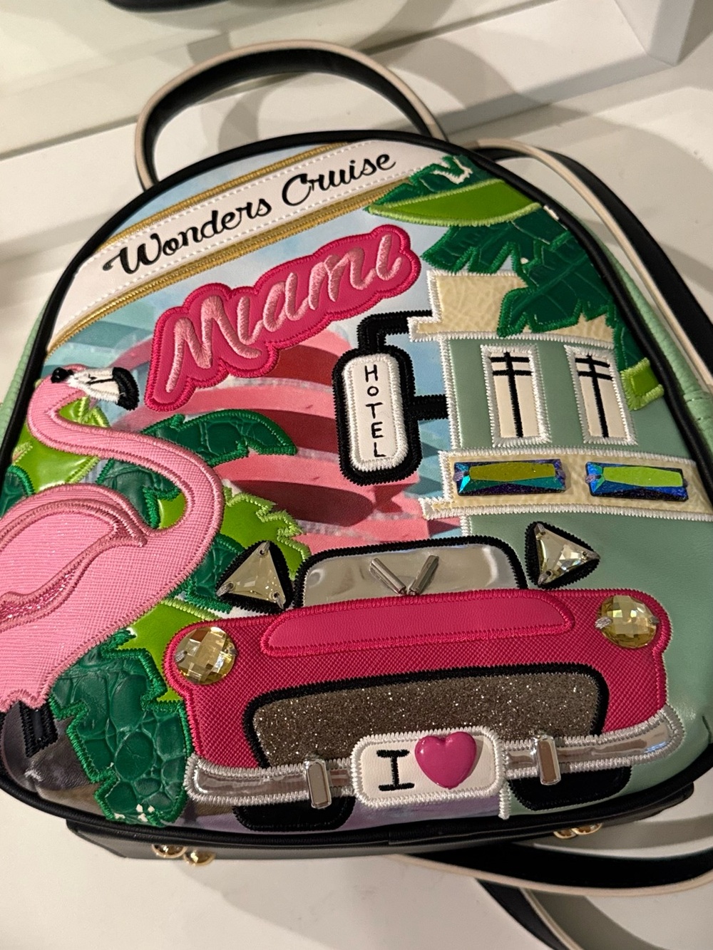 Mini Miami Appliqué Backpack in Pink and Aqua